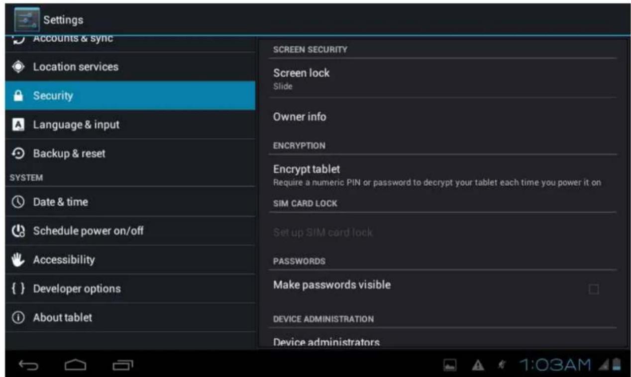 PRESTIGIO MultiPad 7.0 Prime - Paramètres de sécurité - 1