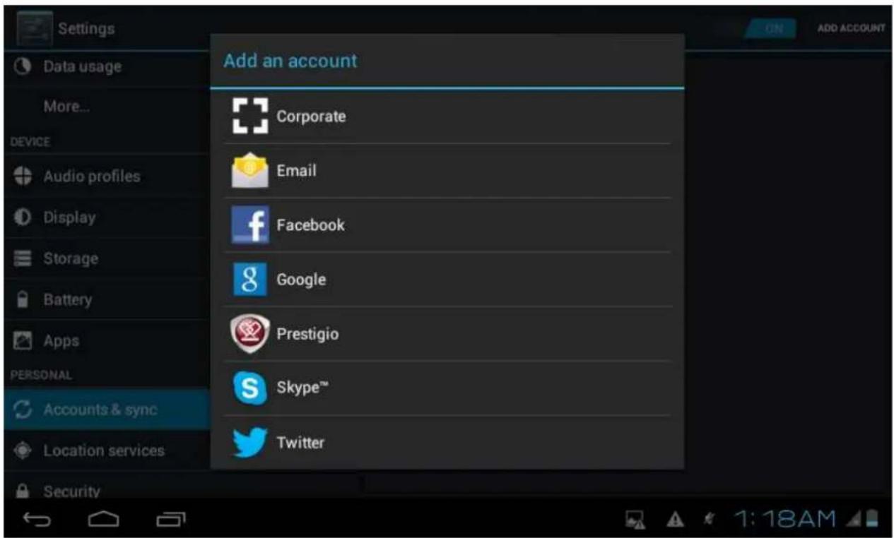 PRESTIGIO MultiPad 7.0 Prime - Comptes et synchronisation - 1