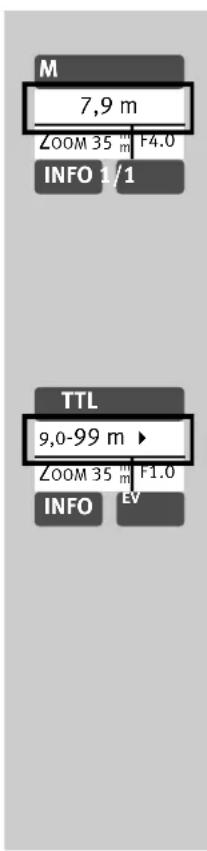 METZ Mecablitz 52 AF1 Sony digital - Aanduidingen van de reikwijdte in de TTL flitsfuncties - 1