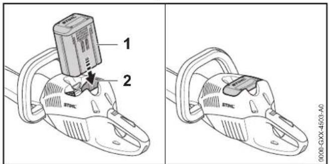 STIHL HSA 66 - Az akkumulátor behelyezése - 1