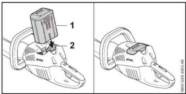 STIHL HSA 66 - Colocação e remoção da bateria - 1