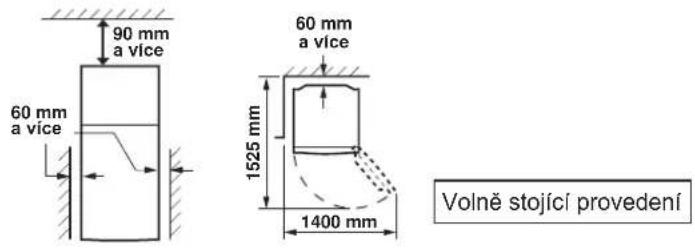 90 mm a vice 60 mm a vice 60 mm a vice 1525 mm 1400 mm Volně stojící provedení