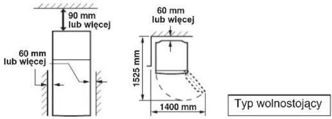 90 mm lub wiecej 60 mm lub wiecej 60 mm lub wiecej 1525 mm 1400 mm Typ wolnostojacy
