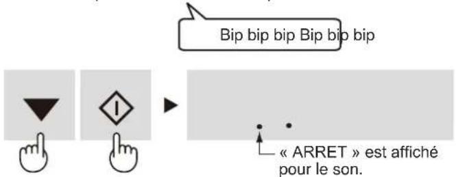 Bip bip bip Bip bip bip « ARRET » est affiché pour le son.