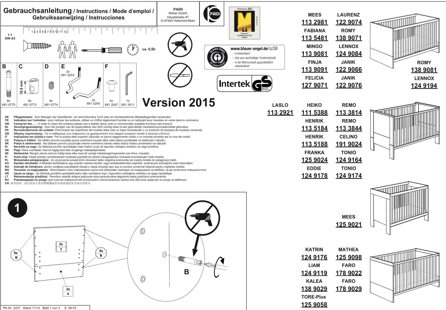 Gebrauchsanleitung / Instructions / Mode d'emploi / Gebruiksaanwijzing / Instrucciones Version 2015 MEES LAURENZ 113 2981 122 9074 FABIANA ROMY 113 5481 138 9071 MINGO LENNOX 113 9081 124 9084 FINJA JANIK 113 9091 122 9066 FELICIA JANIK 127 9071 122 9076 LASLO HEIKO REMO 113 2921 HENRIK REMO 113 518…
