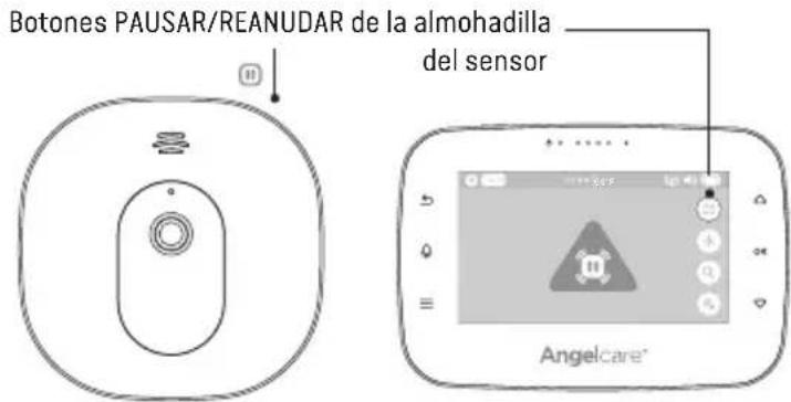 Botones PAUSAR/REANUDAR de la almohadilla del sensor Angelcare®
