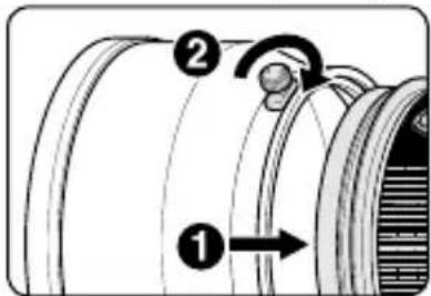 NIKON Nikkor AFS 200mm f2G ED VR II - Att fästa motljusskyddet - 1