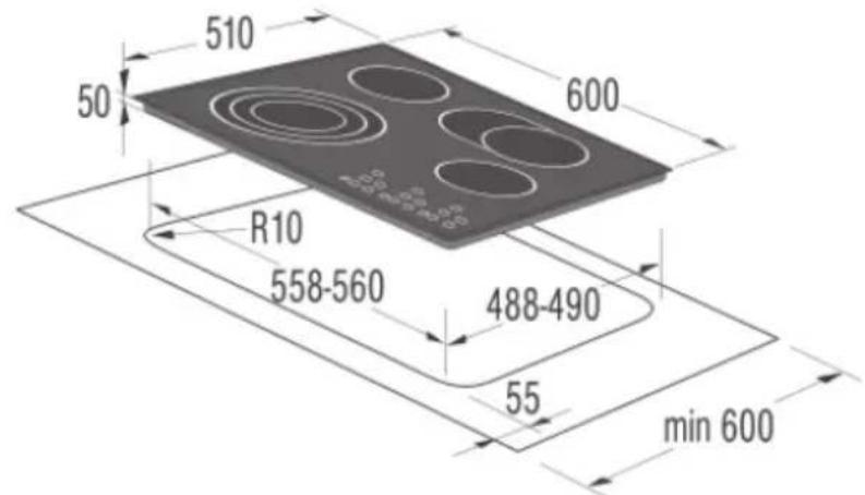 Pelgrim CKT845 - Ausschnittmaße für den Einbau des Kochfeldes - 1