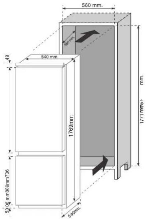 ROSIERES RBBS 174 - DIMENSIUNILE PRODUSULUI ŞI ALE SPATIULUI DE INCORPORARE - 1
