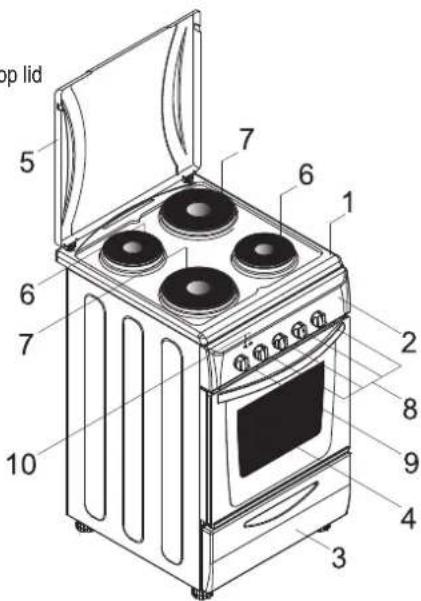 ROSIERES RCG 5921 RB CH - GENERAL APPEARANCE AND DEFINITION OF THE APPLIANCE - 4