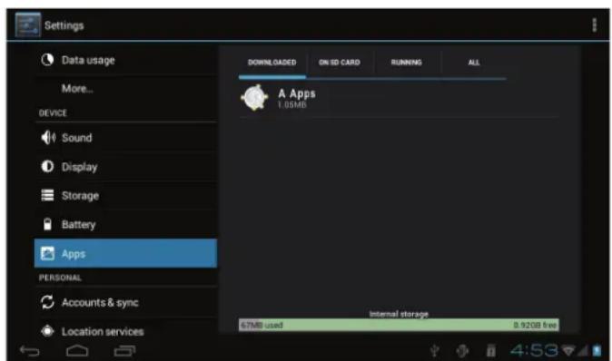 COBY MID7051 - Pour désinstaller une application: - 1