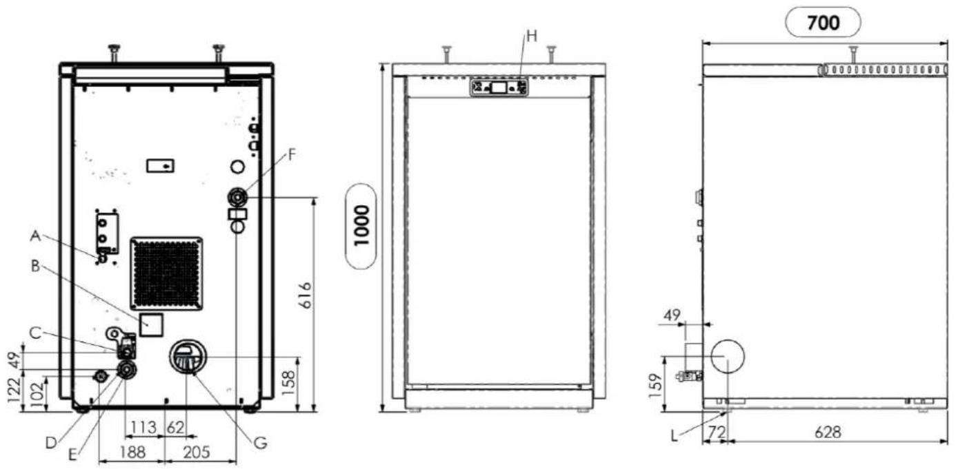 Cola Termo Plus 18 - Medidas de la termoestufa de pellets TERMOPLUS 18 - 1