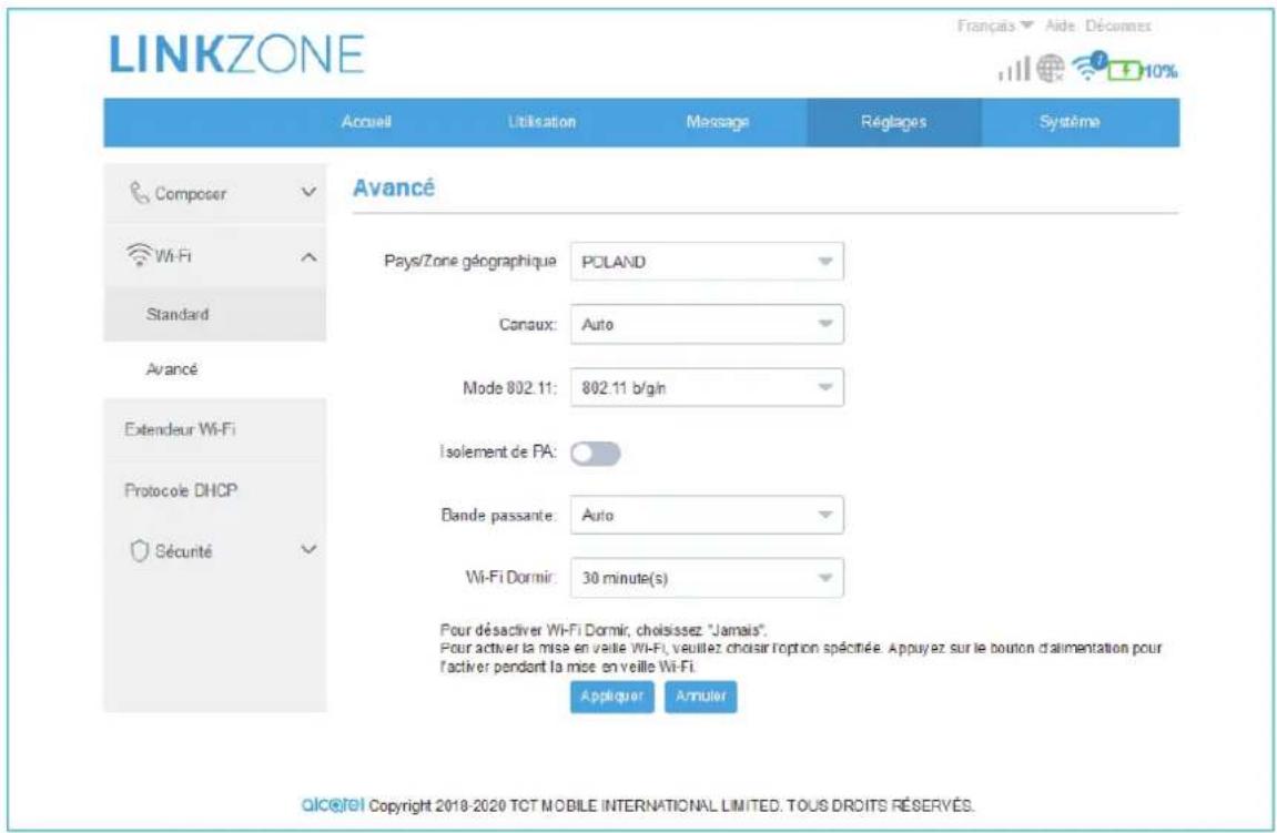 ALCATEL LinkZone MW40V - Paramètres avancés - 1