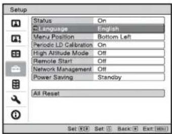 SONY VPLVW5000ES - Selezione della lingua del menu - 4