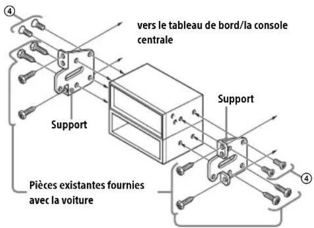 ④ vers le tableau de bord/la console centrale Support Support Pièces existantes fournies avec la voiture ④