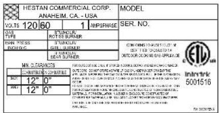 Hestan GMBR42CX2NGBU - RATING LABEL - 1