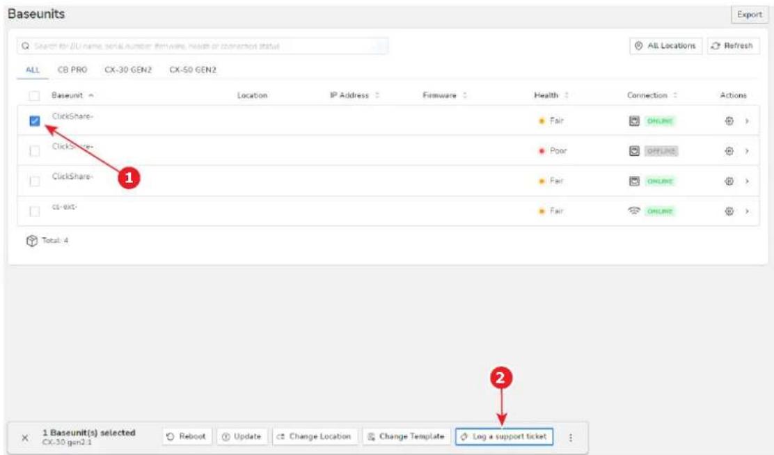 Barco ClickShare CX50 - Enregistrer un ticket d'assistance - 1