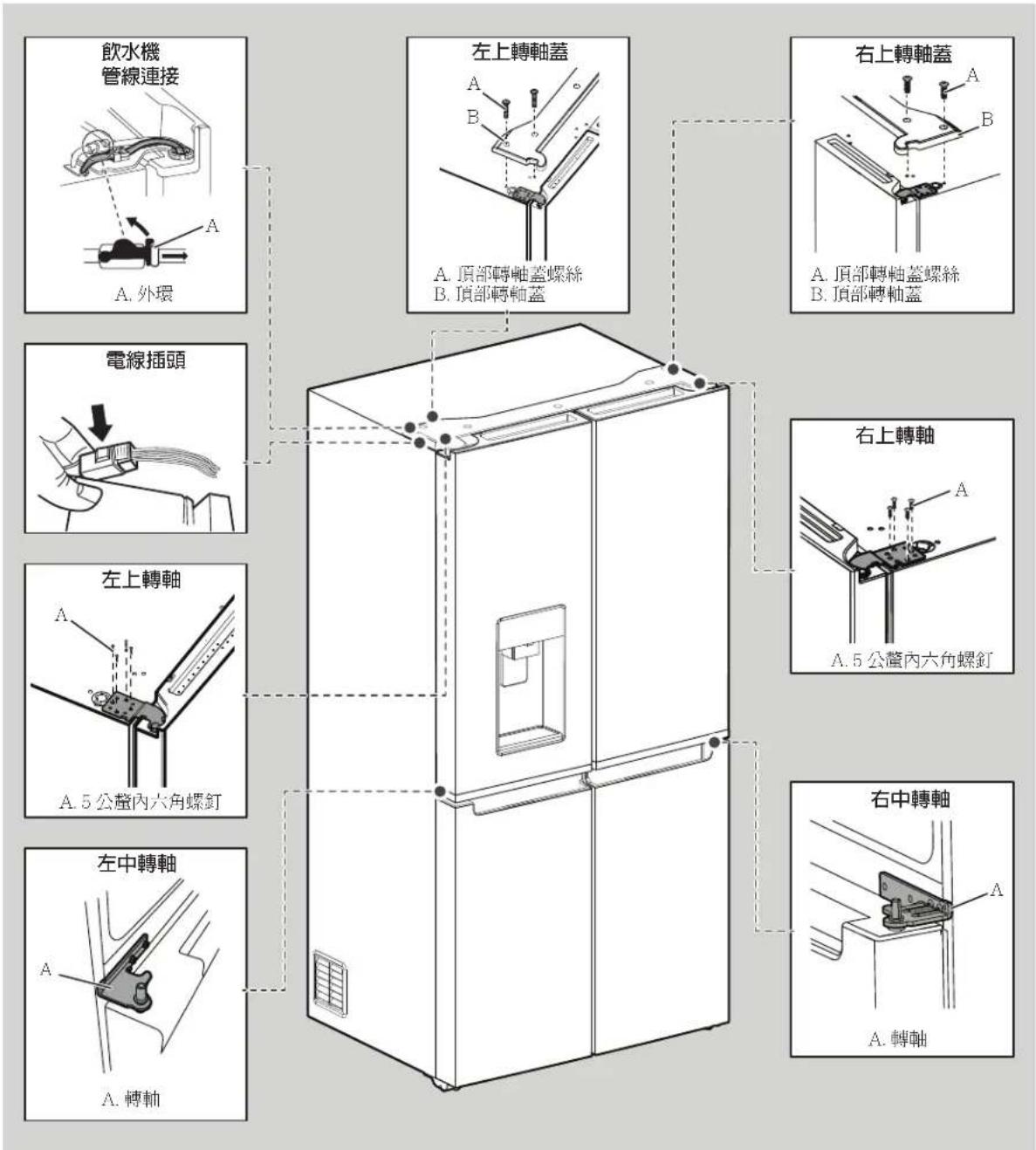 WHIRLPOOL WQ9I MO1L - 取下和更換冰箱門。 - 2
