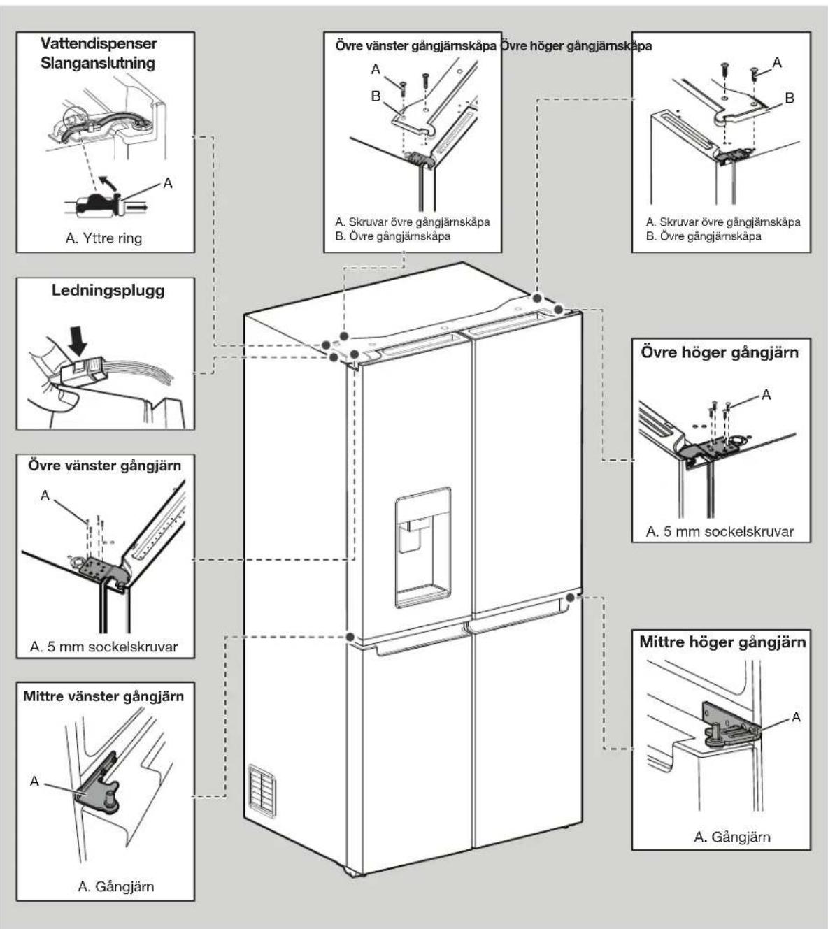 WHIRLPOOL WQ9I MO1L - Demontera och montera kylskapsdorrar - 2