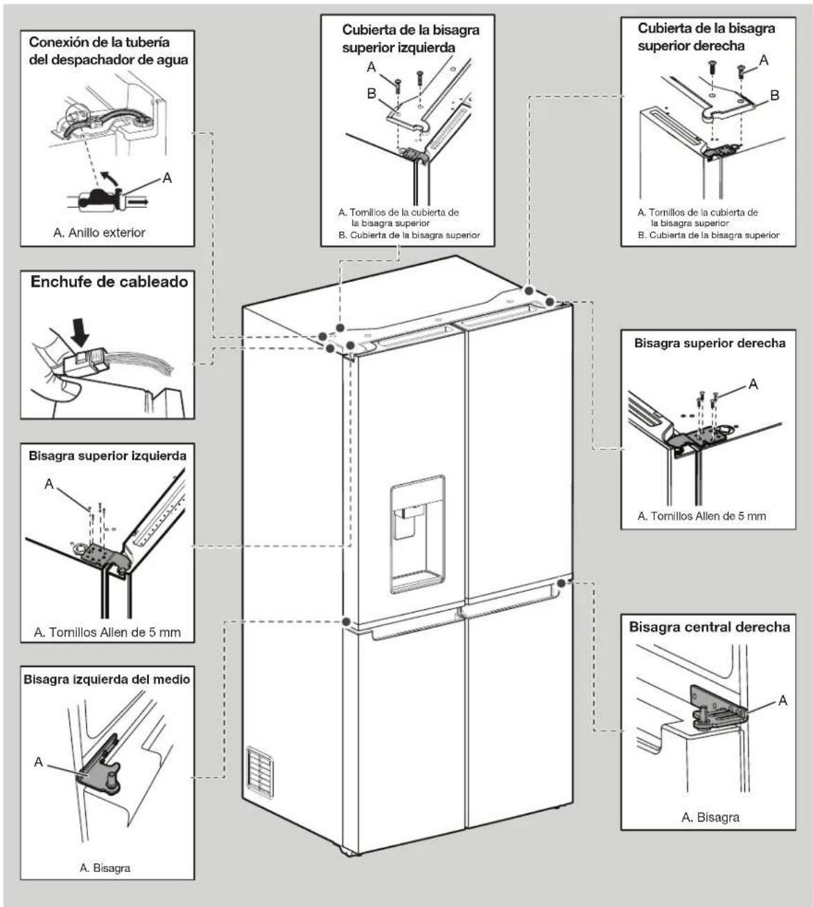 WHIRLPOOL WQ9I MO1L - Cómoletal y volver a colocar las puertas del refrigerador - 2