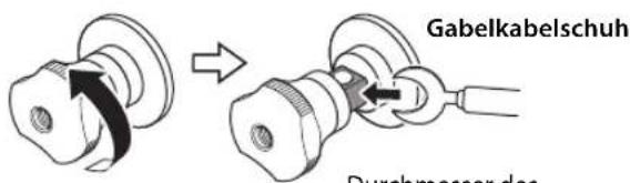 YAMAHA AS3200 - 1Lockern Sie den Klemmenknopf und stecken Sie dann den Gabelkabelschuh zwischen den Ring und den Sockel. - 1