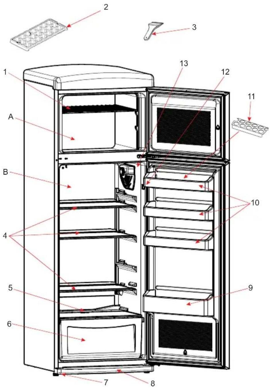 TELEFUNKEN TFK1543FG2 - LISTE DES ACCESSOIRES ET DES COMPARTIMENTS DU REFRIGERATEUR - 1