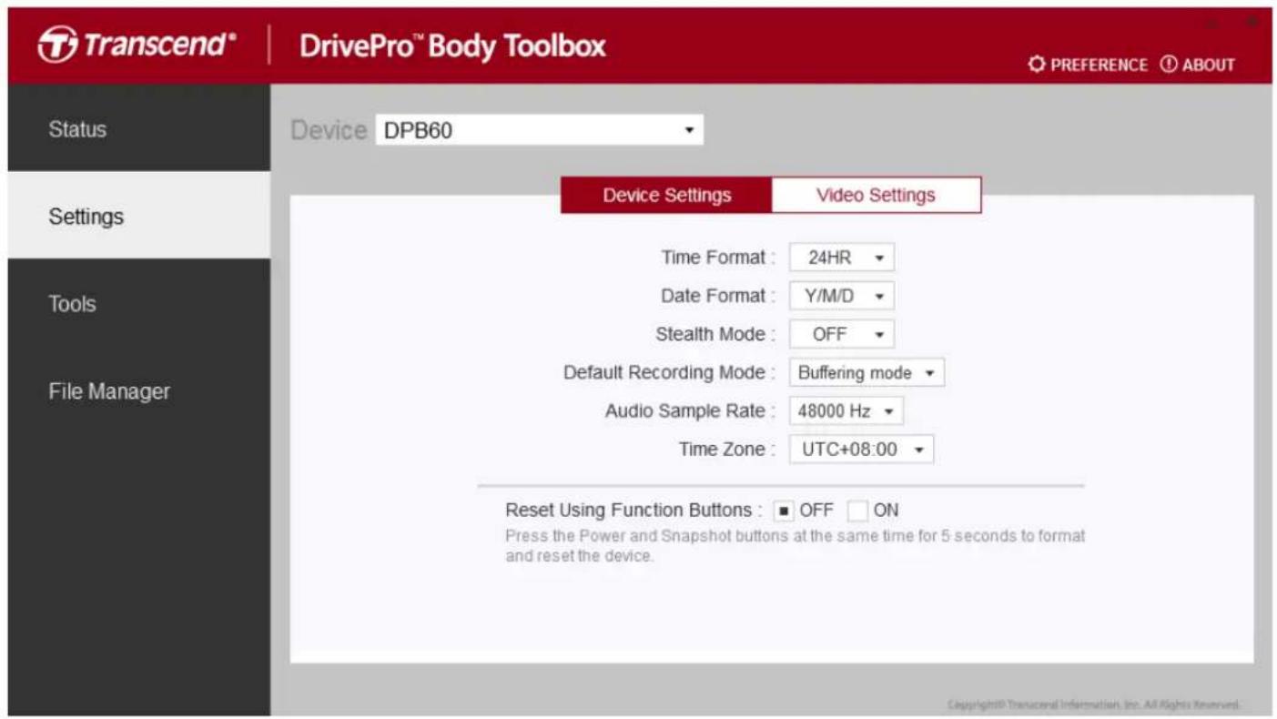 TRANSCEND DrivePro Body 60 - 7-2 Réglages - 1