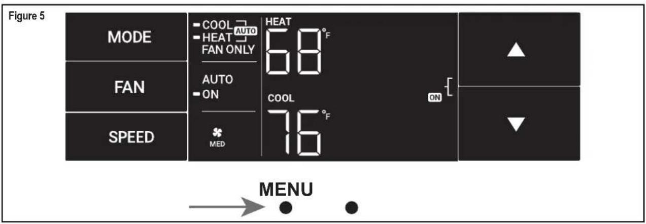 Figure 5 MODE FAN SPEED COOL AUTO HEAT FAN ONLY AUTO ON MED HEAT 68°F COOL 76°F ON MENU
