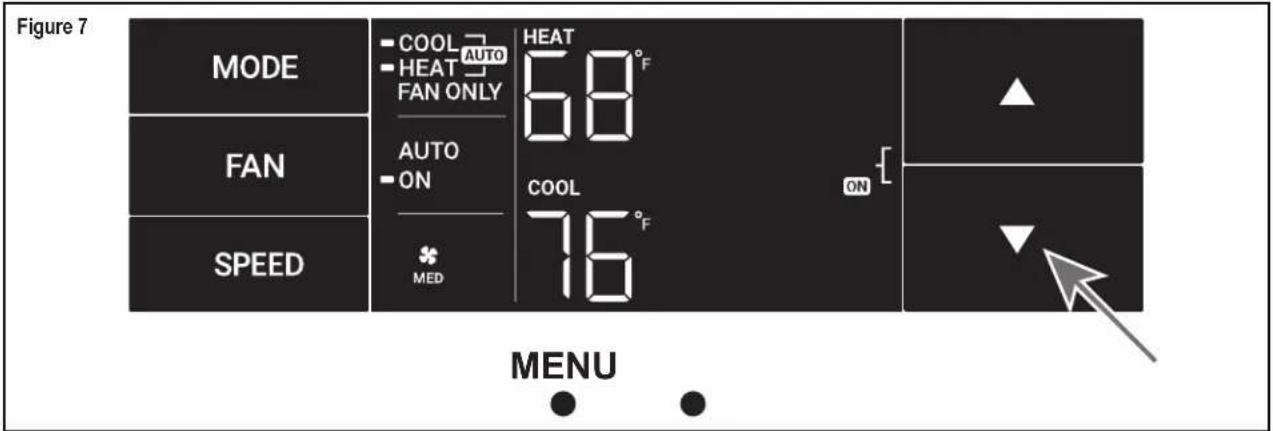 Figure 7 MODE FAN SPEED COOL AUTO HEAT FAN ONLY AUTO ON MED HEAT 68°F COOL 76°F ON MENU