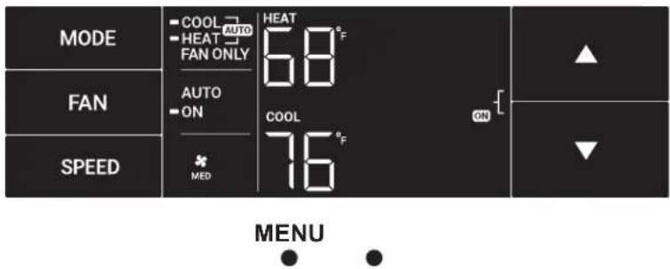 MODE COOL AUTO HEAT FAN ONLY 68°F AUTO ON SPEED MED HEAT COOL 76°F ON MENU