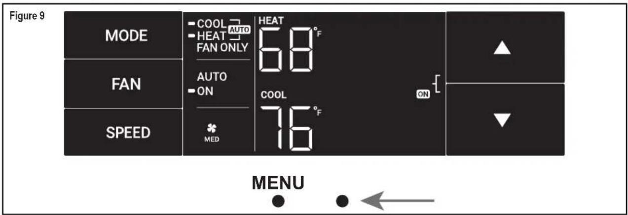 Figure 9 MODE FAN SPEED COOL AUTO HEAT FAN ONLY AUTO ON MED HEAT 68°F COOL 76°F ON MENU