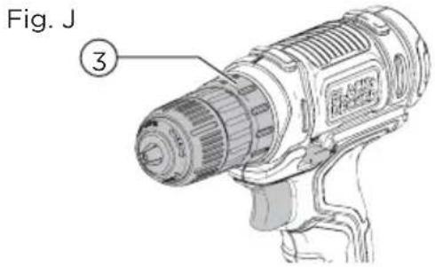 BLACK & DECKER BCD701 - Réglage du couple (Fig. J) - 1