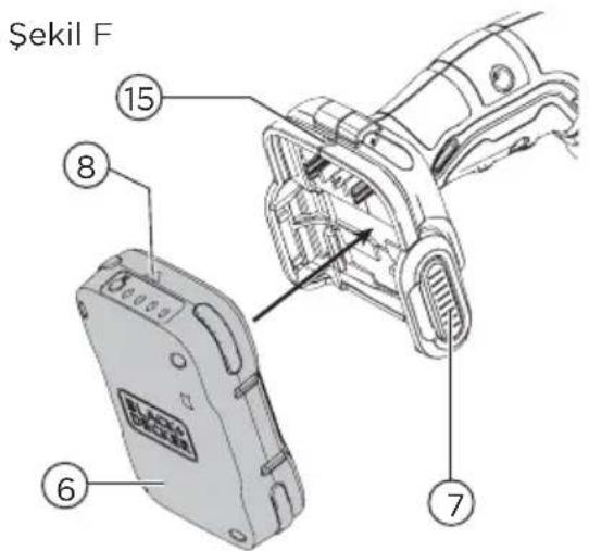 BLACK & DECKER BCD701 - GoPak ikisi bir arada akünün elektrikli alete takılması ve çıkartılması (Şekil F) - 2