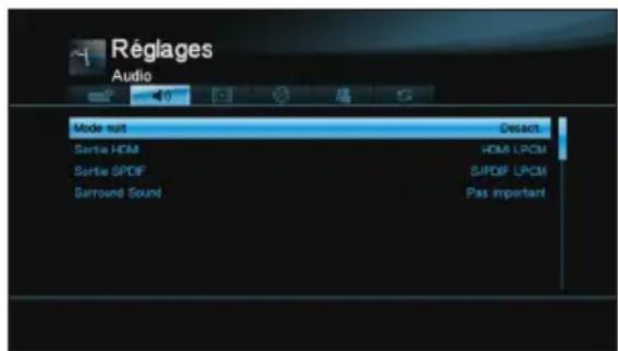 ASUS O!Play Media Pro - Pour configurer les paramètres de lecture audio à partir du menu Réglages : - 1