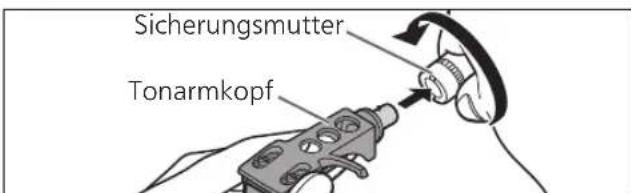 TECHNICS EAHT700 - Setzen Sie den Tonarmkopf mit dem Tonabnehmer in den Tonarm ein. Halten Sie den Tonarmkopf waagerecht fest undziehen Sie die Sicherungsmutter fest. - 1