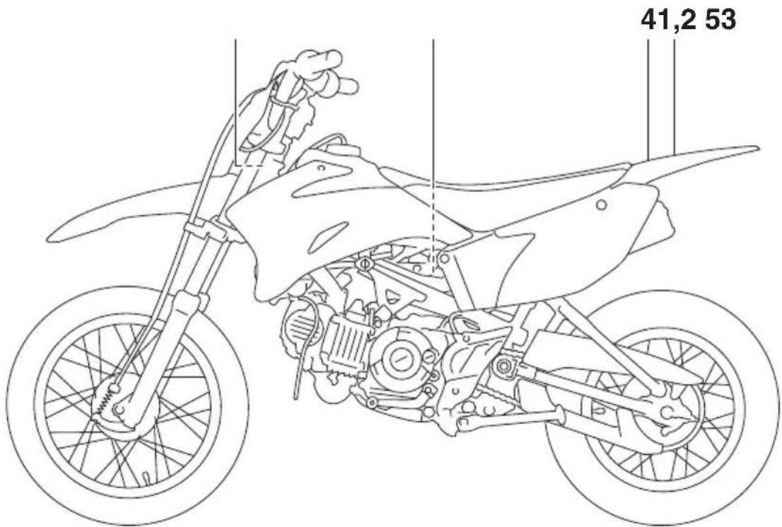 YAMAHA TTR110E (2019) - Emplacement des étiquettes de renseignements importants - 1