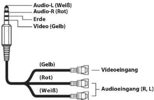 Audio-L (Weiß) Audio-R (Rot) Erde Video (Gelb) (Gelb) (Rot) (Weiß) — Videoingang — Audioingang (R, L)