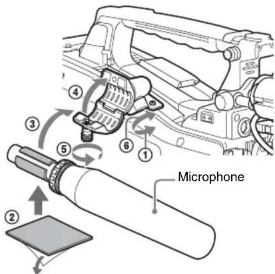 SONY PMW350L - Fixez le microphone à condensateur à électret. - 1