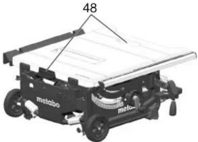 METABO TS 3618 LTX BL 254 - Recolher ambas as extensoes laterais da mesa e bloquear com a alavanca de aperto. - 1