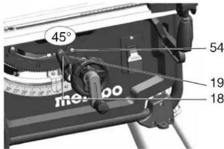 METABO TS 3618 LTX BL 254 - Adjusting the blade tilt stop - 1