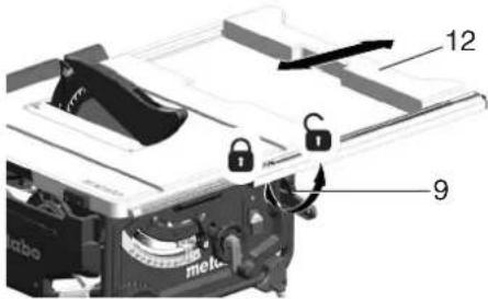 METABO TS 3618 LTX BL 254 - Regolazione della prolunga laterale del banco - 1