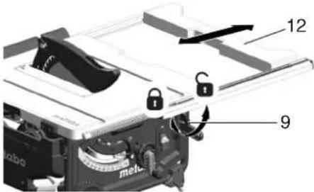 METABO TS 3618 LTX BL 254 - Ajustar a extensão lateral da mesa - 1