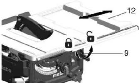 METABO TS 3618 LTX BL 254 - Ajuste de la extension de mesa - 1