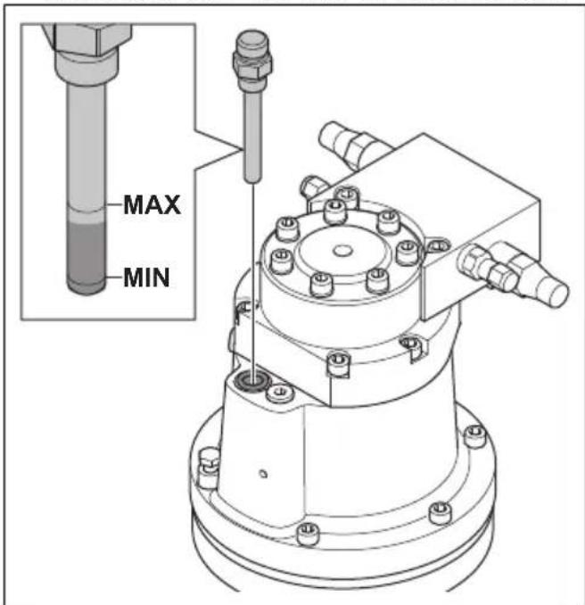 HUSQVARNA TC 130 - Het oliepeil in de zwenkmotor controlleren (DXR 275, DXR 305, DXR 315) - 2