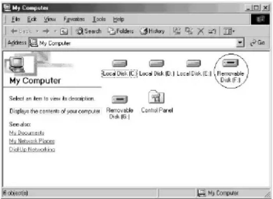 My Computer File Edit View Favorites Tools Help Search Folders History Address My Computer Local Disk (C:) Local Disk (D:) Local Disk (E:) Removable Disk (F:) My Computer Select an item to view to description. Displays the contents of your computer See also: My Documents My Network Places Disk-Up Networking Removable Disk (G:) Control Panel 6 object(s) My Computer