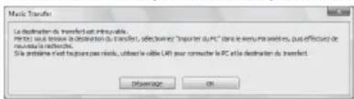 SONY Giga Juke NASSC500PK - Lorsque le message « La destination du transfert est introuvable. » s'affiche dans le logiciel « Music Transfer » - 1