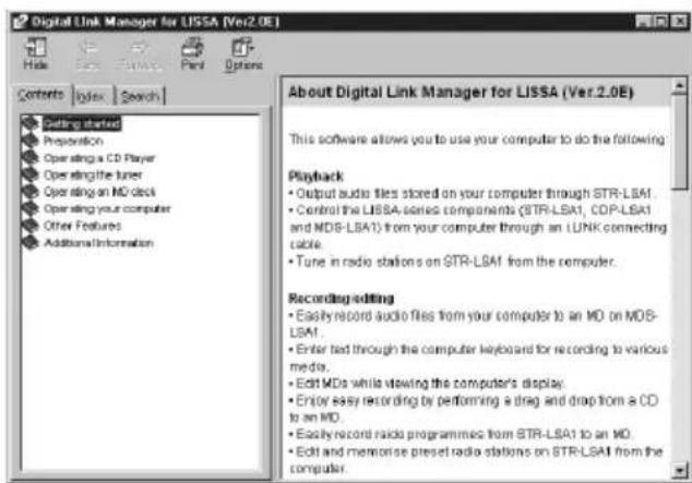 SONY PCLKLSA2 - Opening the table of contents of Help - 1