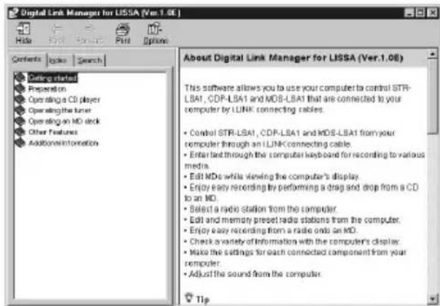 SONY PCLKLSA1 - Opening the table of contents of Help - 1
