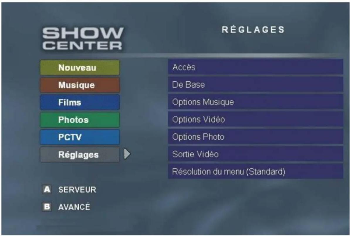Avid ShowCenter - Menu TV - Réglages - 1