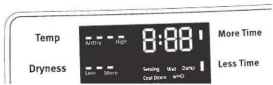 Temp AirDry High 8:88 More Time Dryness Less More Sensing Wet Damp Cool Down Less Time
